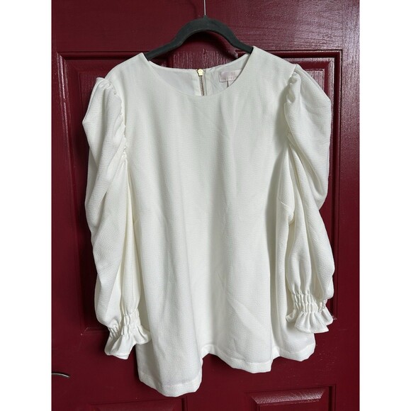 Rachel Parcell XL Ivory Romantic puff sleeve Cottagecore Career blouse Fairy - Picture 1 of 10
